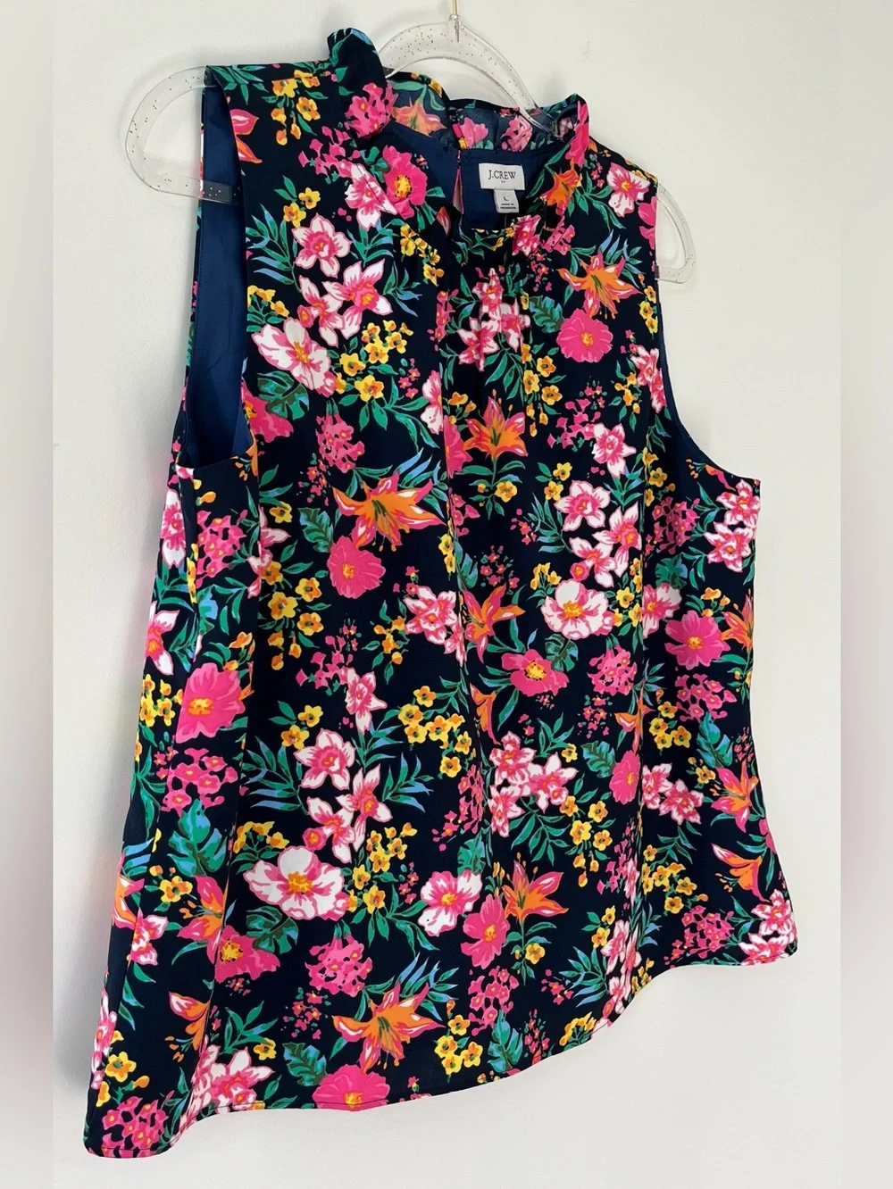 J. Crew Cottagecore Floral Print Mock-Neck Ruffle Sleeveless Top Size L NWT